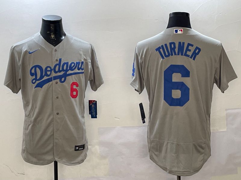 Men Los Angeles Dodgers 6 Turner Grey Elite 2025 Nike MLB Jersey style 1
